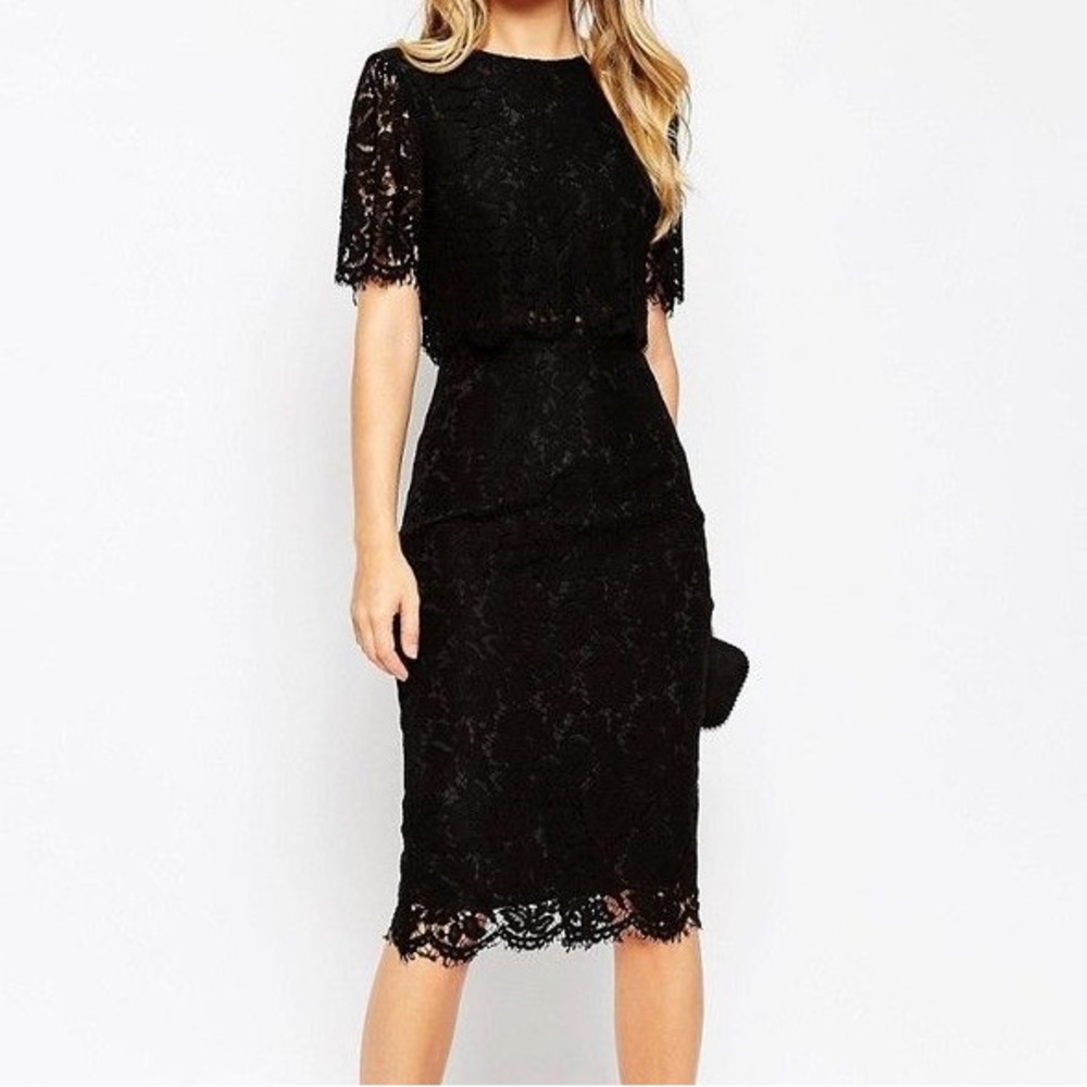 ASOS Lace Crop Top Midi Pencil Dress